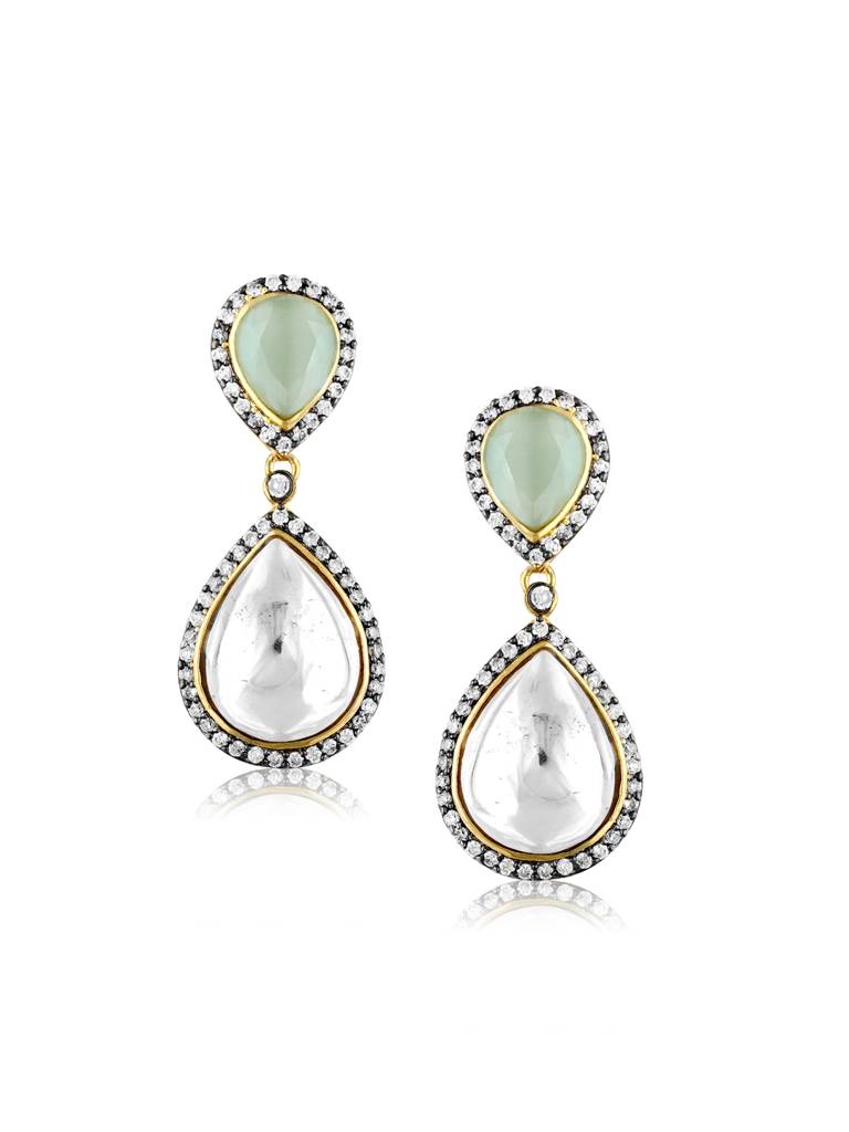Meira Kundan And Green Drops Dangler Earrings : FEE206