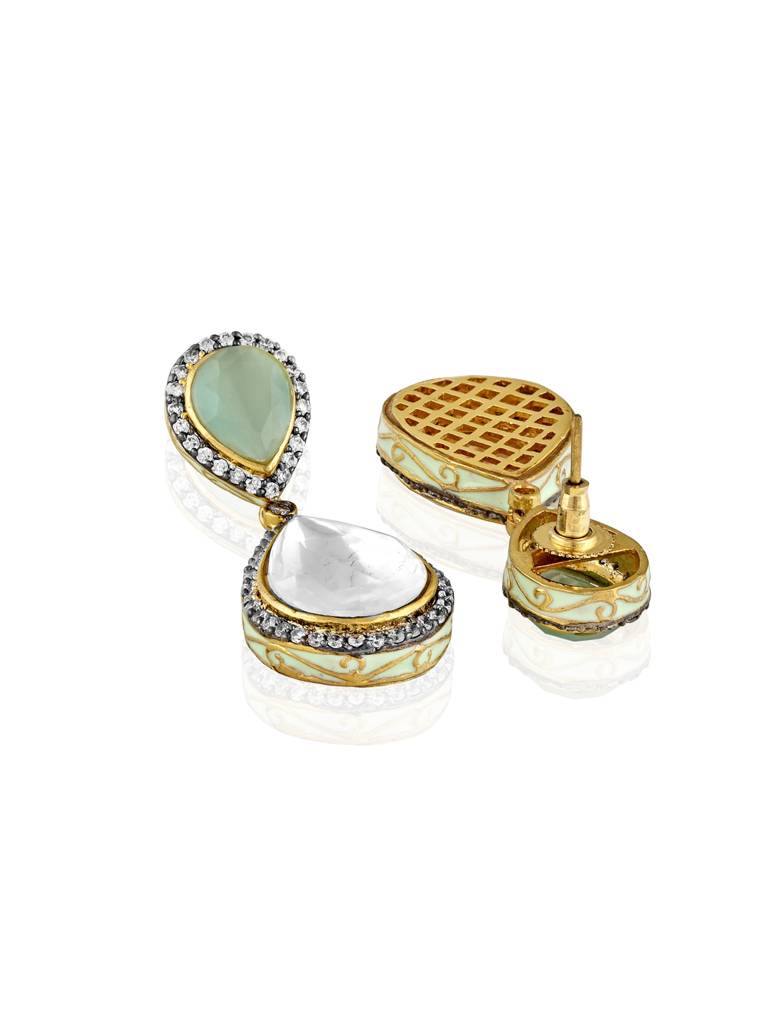 Meira Kundan And Green Drops Dangler Earrings : FEE206