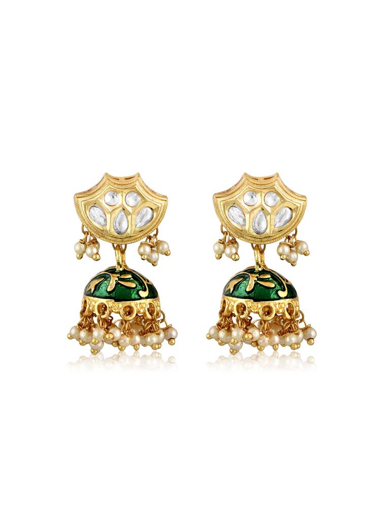 Miera Kundan And Green Enameld Small Earrings : FEE208