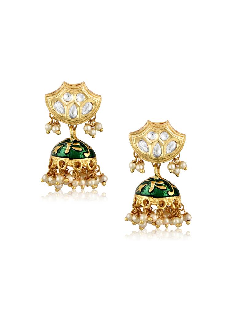Miera Kundan And Green Enameld Small Earrings : FEE208