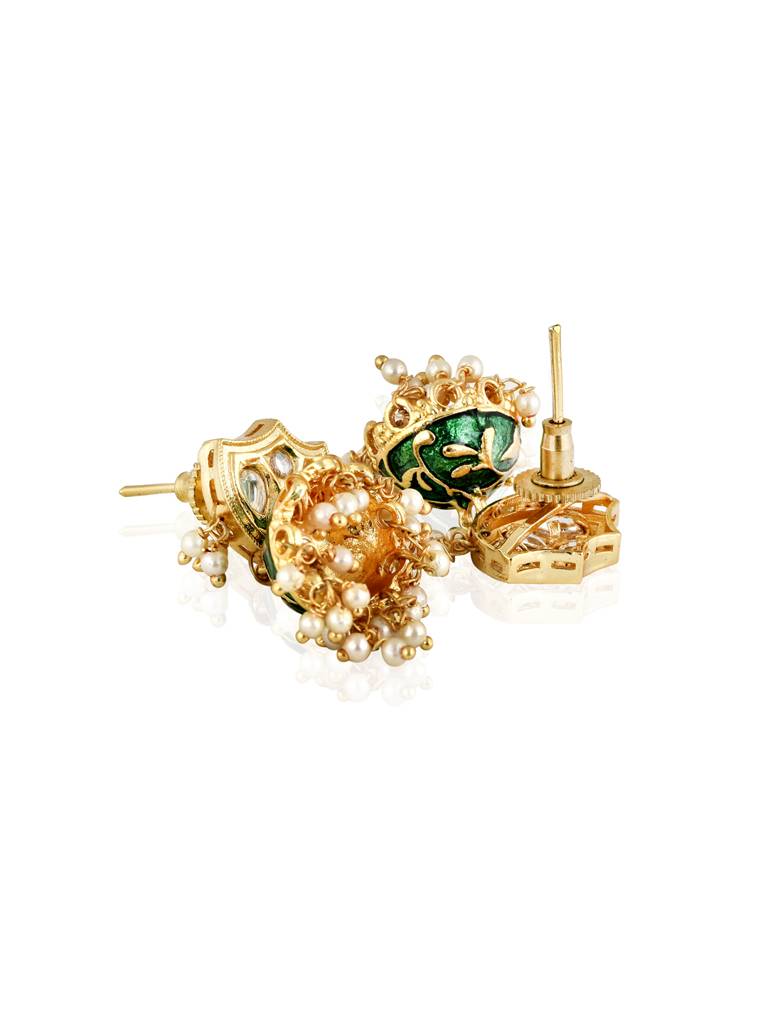 Miera Kundan And Green Enameld Small Earrings : FEE208
