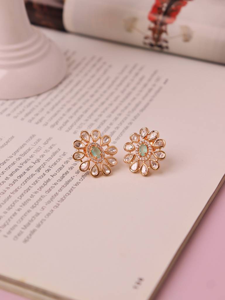 Meira Mint Bloom Kundan Studs : FEE245