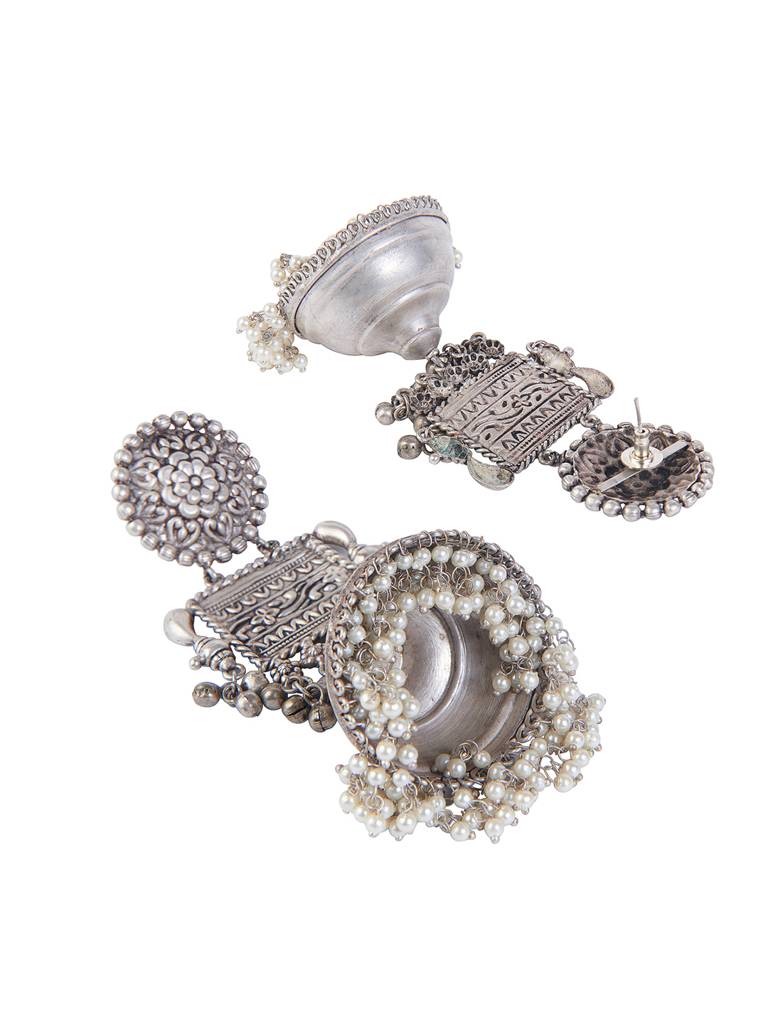 Aria Oxidised Long Pearl Enbellished Jhumkis Earrings : FEO309