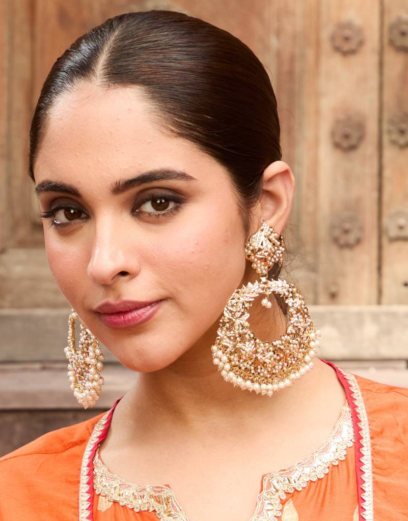 Royal Jadau Pearl White Chaandbali : RMQJ0249
