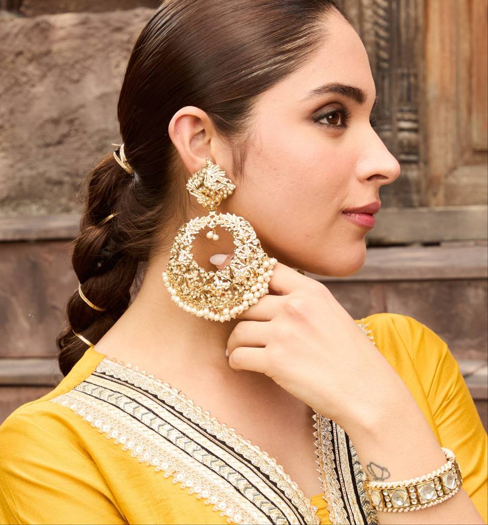 Royal Jadau Pearl White Chaandbali : RMQJ0249