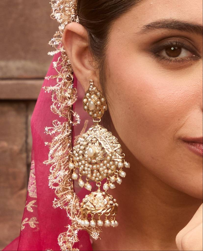 Elegant White Jadau Earrings With Layered Pearl Jhumka Drops : RMQJ0248