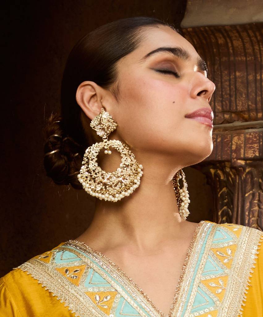 Royal Jadau Pearl White Chaandbali : RMQJ0249