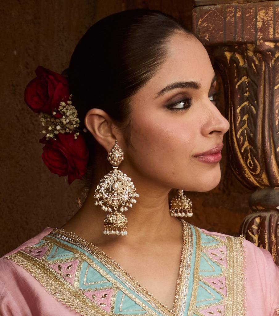 Elegant White Jadau Earrings With Layered Pearl Jhumka Drops : RMQJ0248