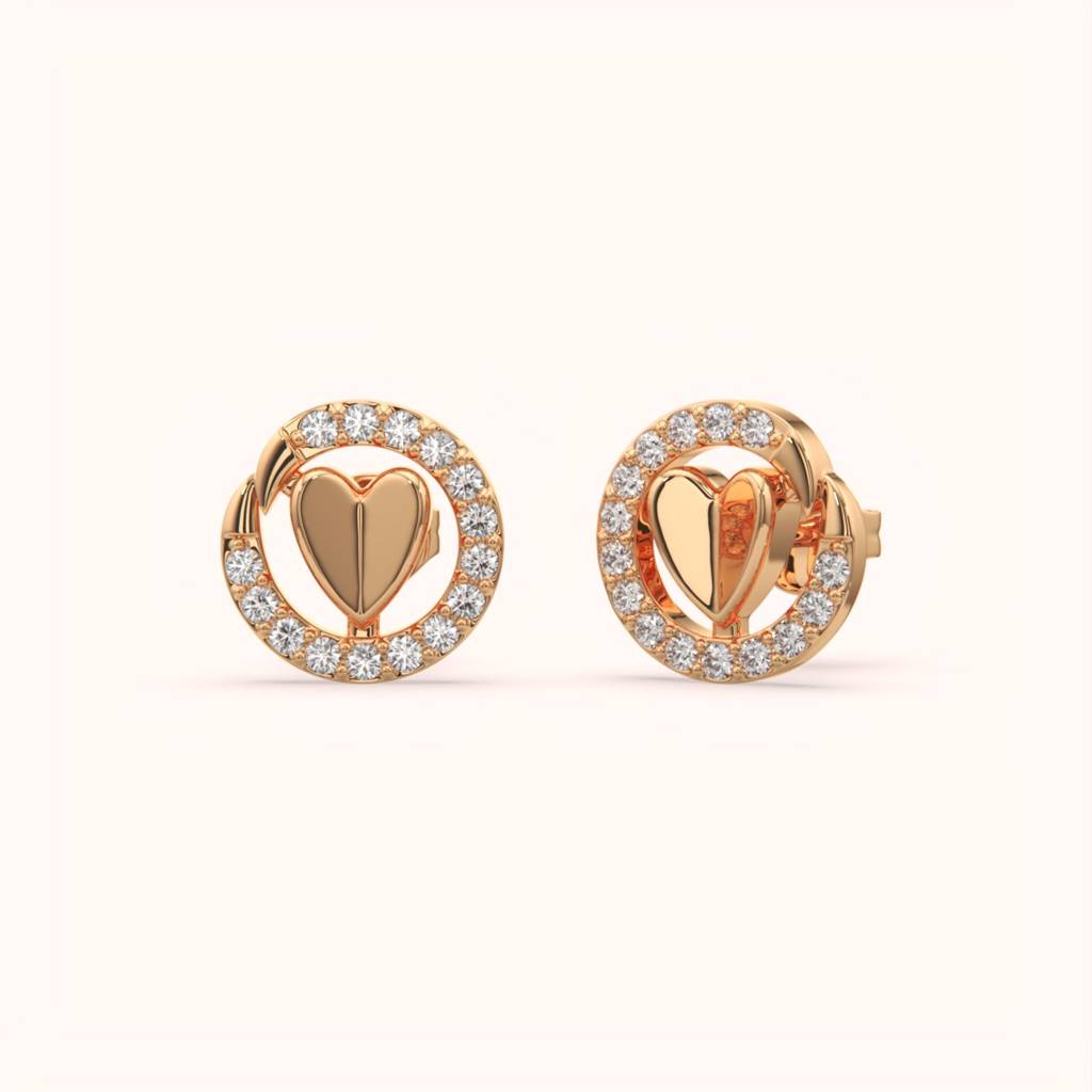 18K Gold Vermeil Heart Halo Stud Earrings : KES0029-Rosegold