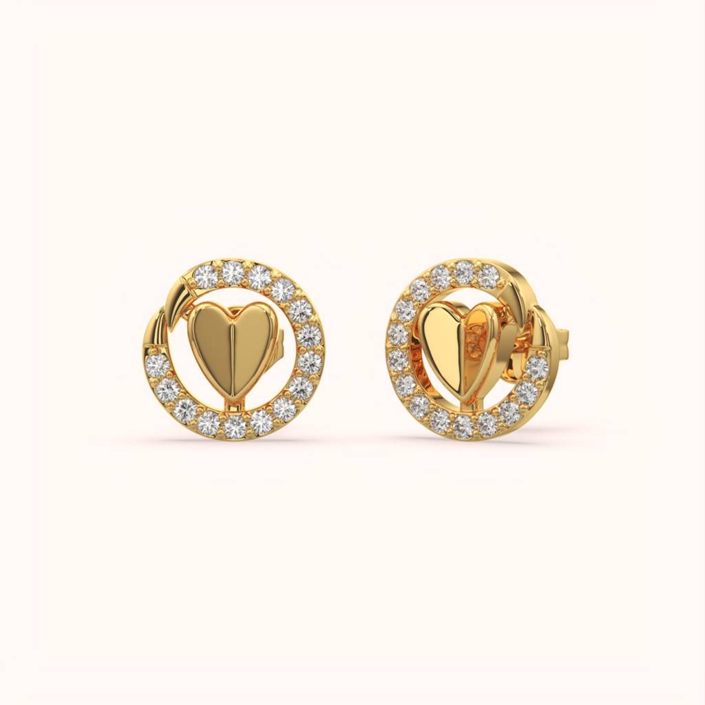 18K Gold Vermeil Heart Halo Stud Earrings : KES0029-Gold