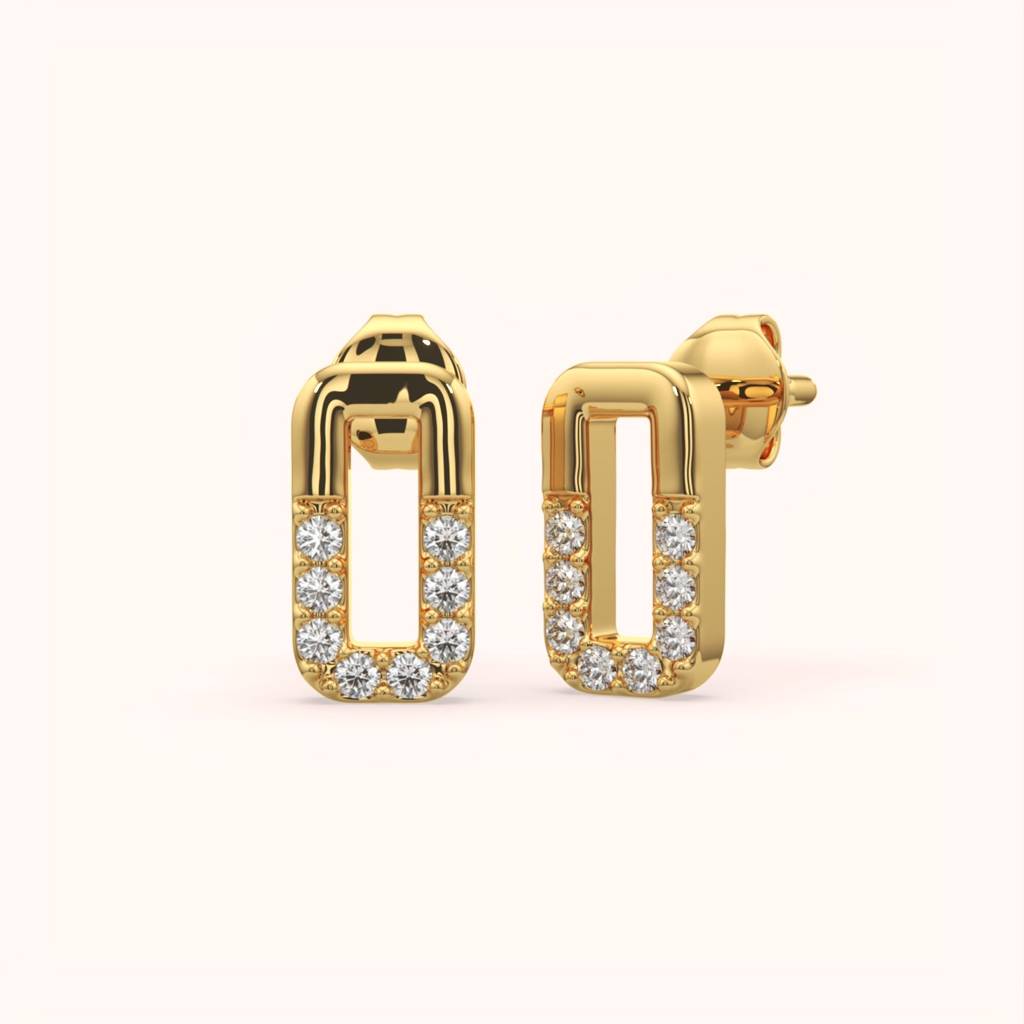 18K Gold Vermeil Geometric Diamond Stud Earrings : KES0033-Gold