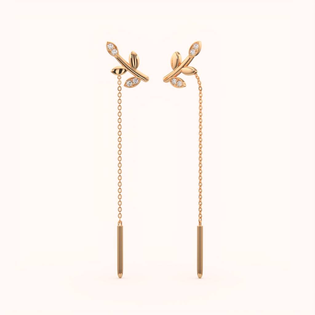18K Gold Vermeil Leaf Drop Threader Earrings : KET0003-Gold