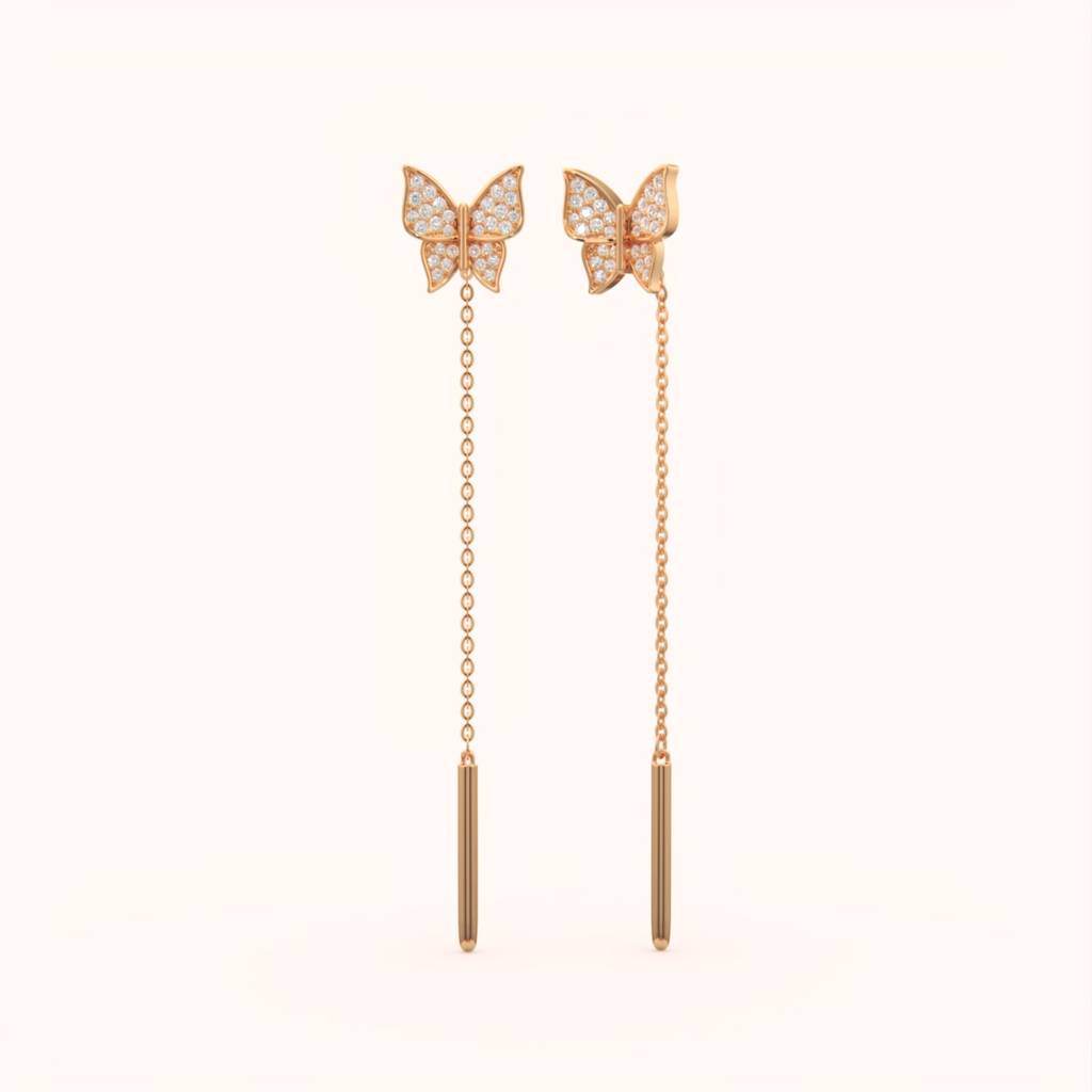 18K Gold Vermeil Diamond Butterfly Threader Earrings : KET0006-Rosegold