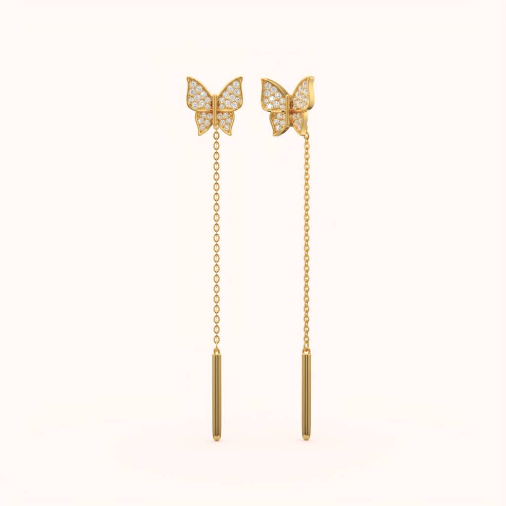 18K Gold Vermeil Diamond Butterfly Threader Earrings : KET0006-Gold