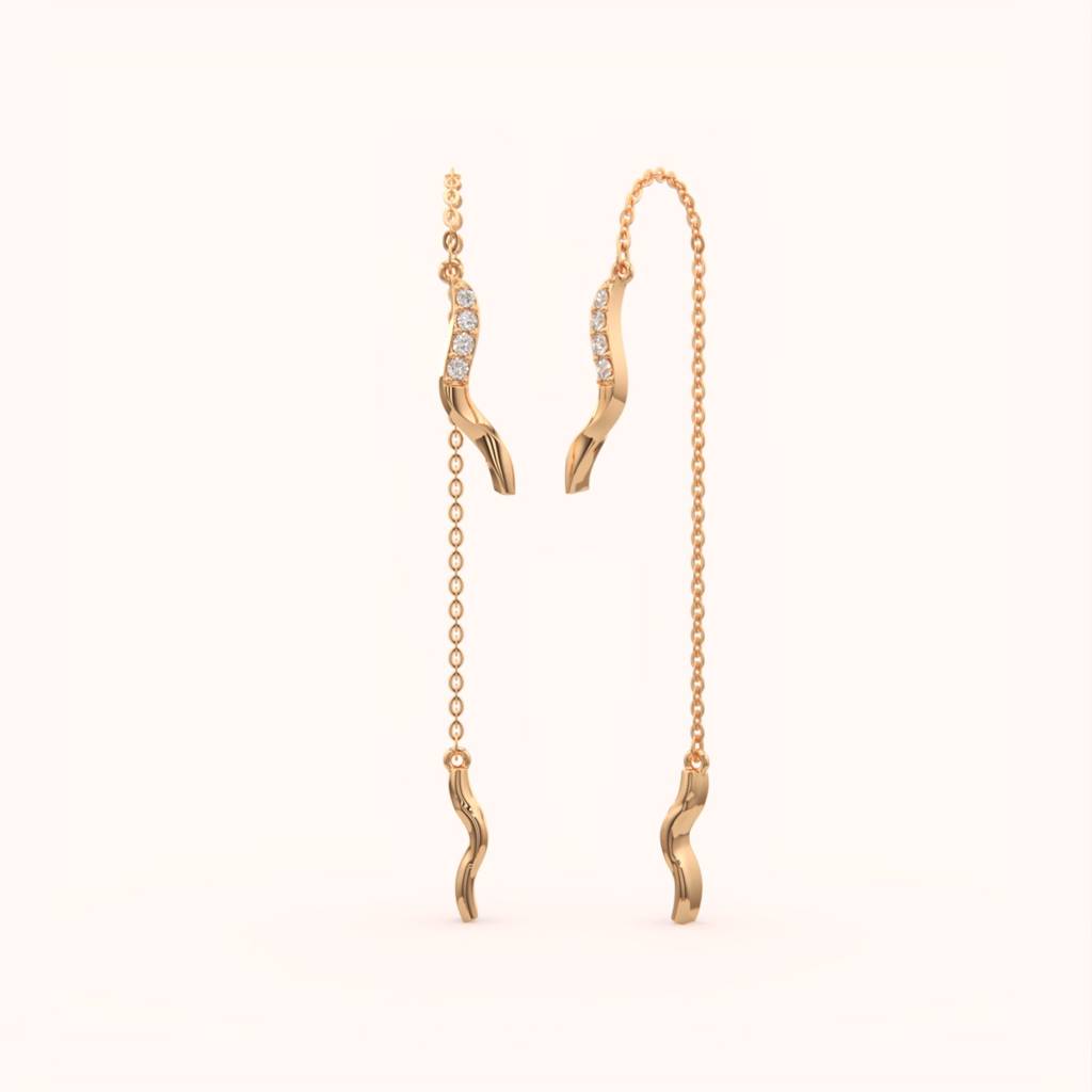 18K Gold Vermeil Twisted Sparkle Thread Earrings : KET0007-Rosegold