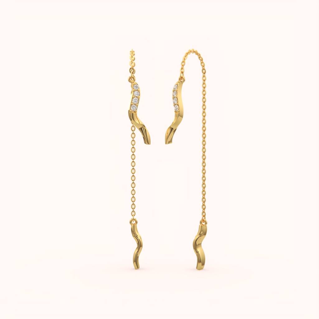 18K Gold Vermeil Twisted Sparkle Thread Earrings : KET0007-Gold