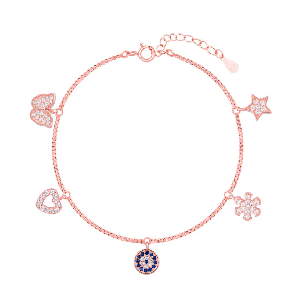 Butterfly Charm Evil Eye Bracelet In Rose Gold Color : FHLB600