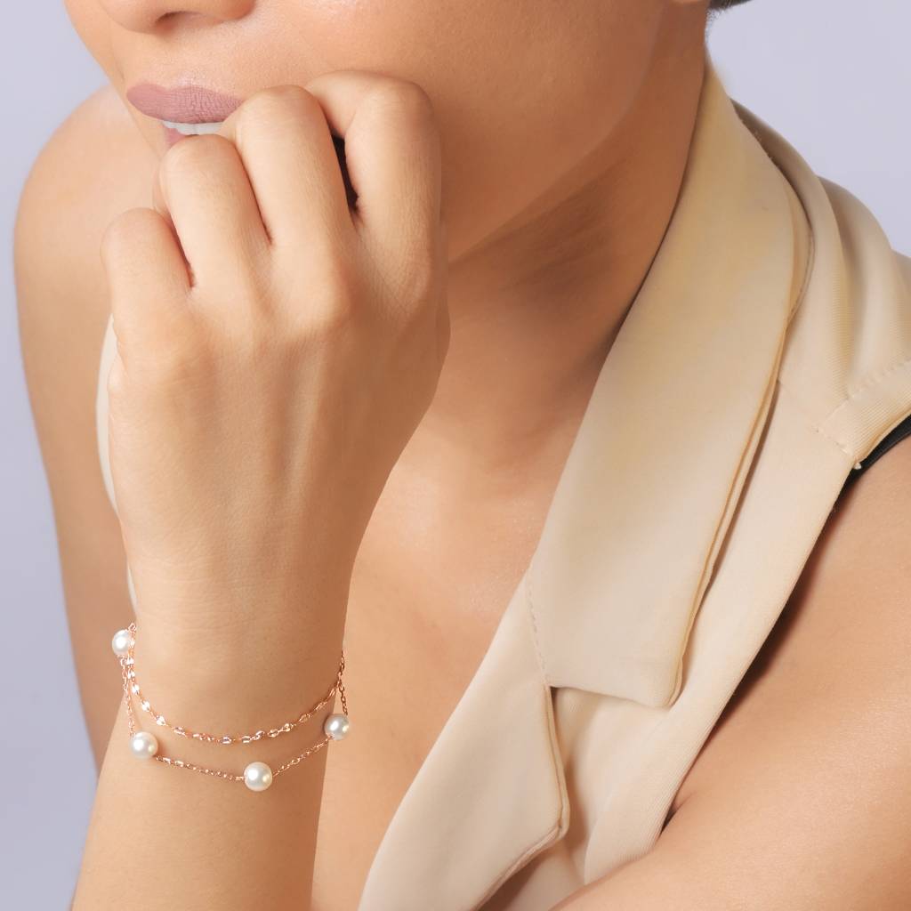 Pearl Sequence Bracelet In Rose Gold Color : FILB615