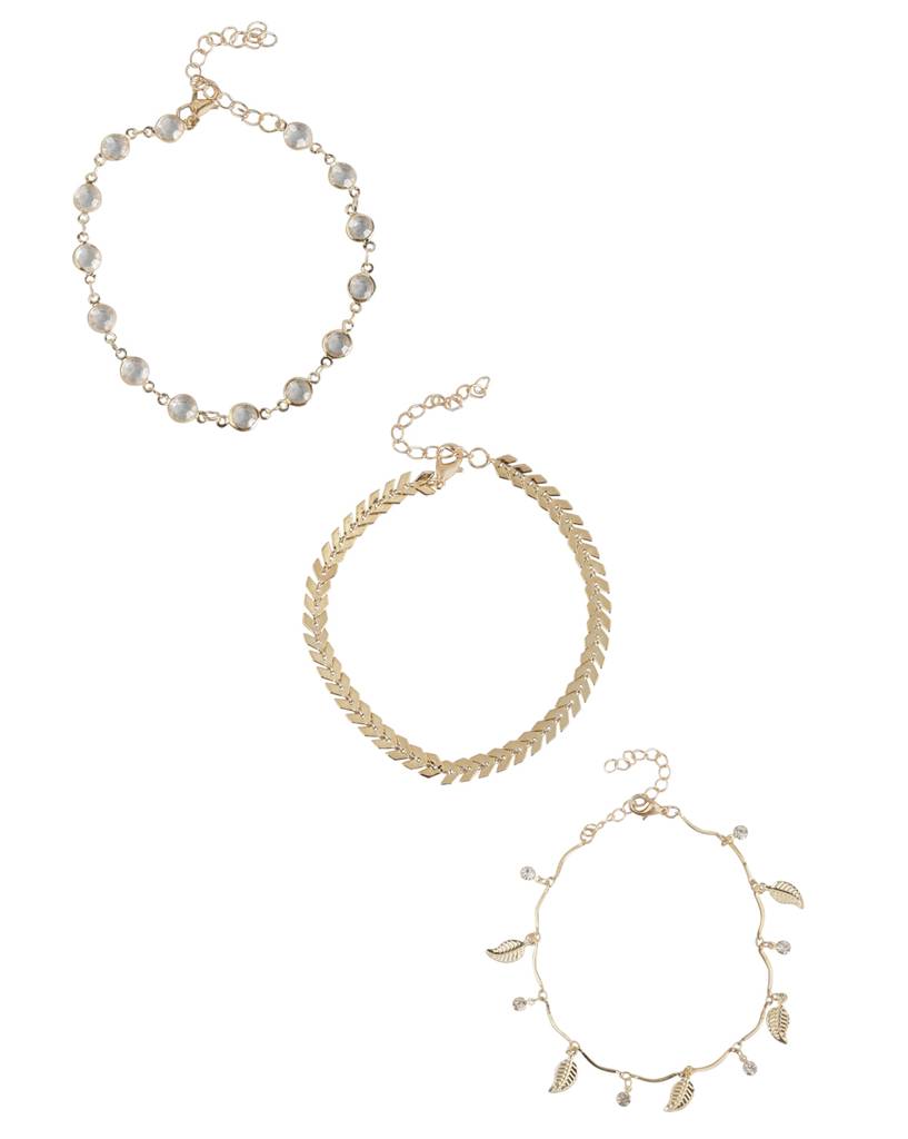 Set Of 3 Gold Plated Multi-Layered Anklet : FJA3378