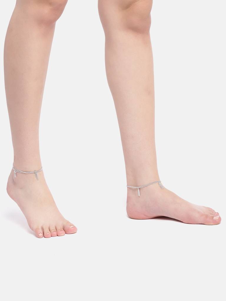 Carlton London Women Pack Of 2 Silver-Toned Rhodium-Plated Anklet : FJA3712