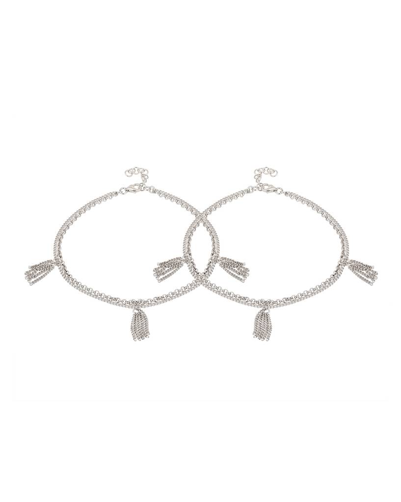 Carlton London Women Pack Of 2 Silver-Toned Rhodium-Plated Anklet : FJA3712