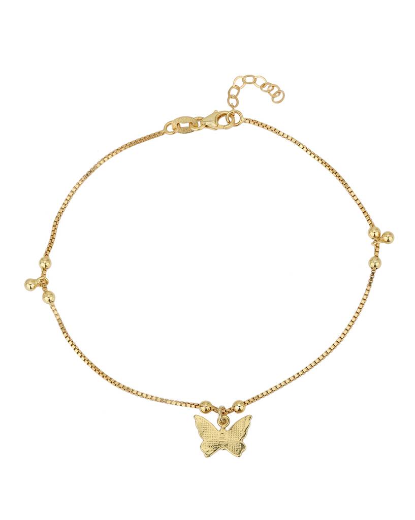 Carlton London 18Kt Gold Plated Anklet With Dangling Butterfly Charm & Beads : FJA4305