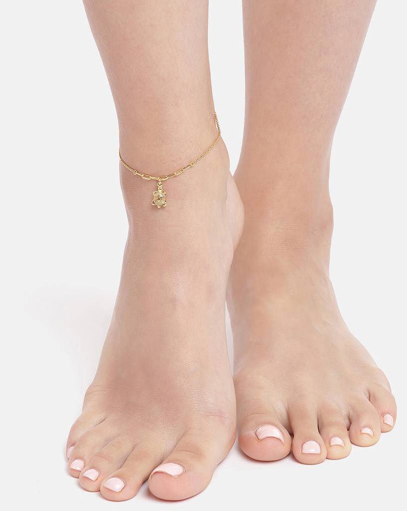 Carlton London Gold-Plated Anklet With Dangling Tortoise Charm : FJA4309