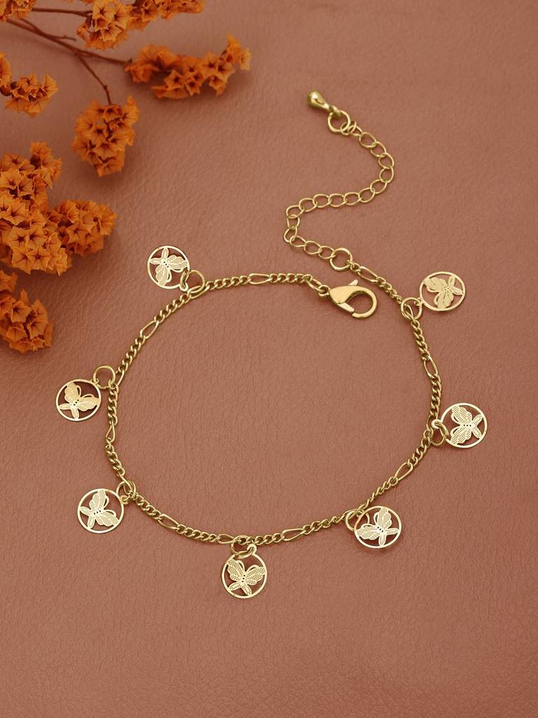 Gold Plated Multiple Butterfly Charm Anklet : FJA5379