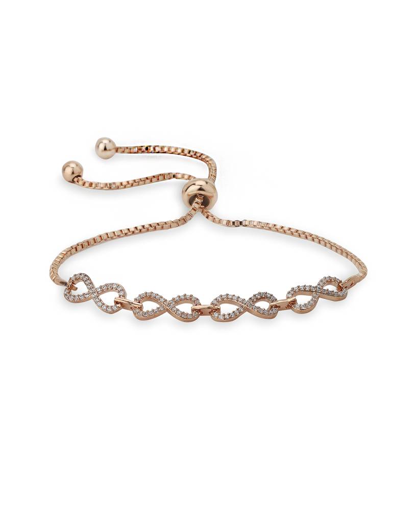 Carlton London Rose Gold Plated With Cz Adjustable Bracelet : FJB3123