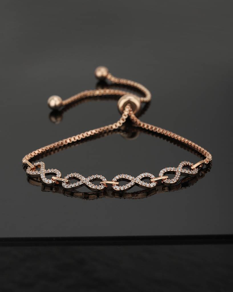 Carlton London Rose Gold Plated With Cz Adjustable Bracelet : FJB3123