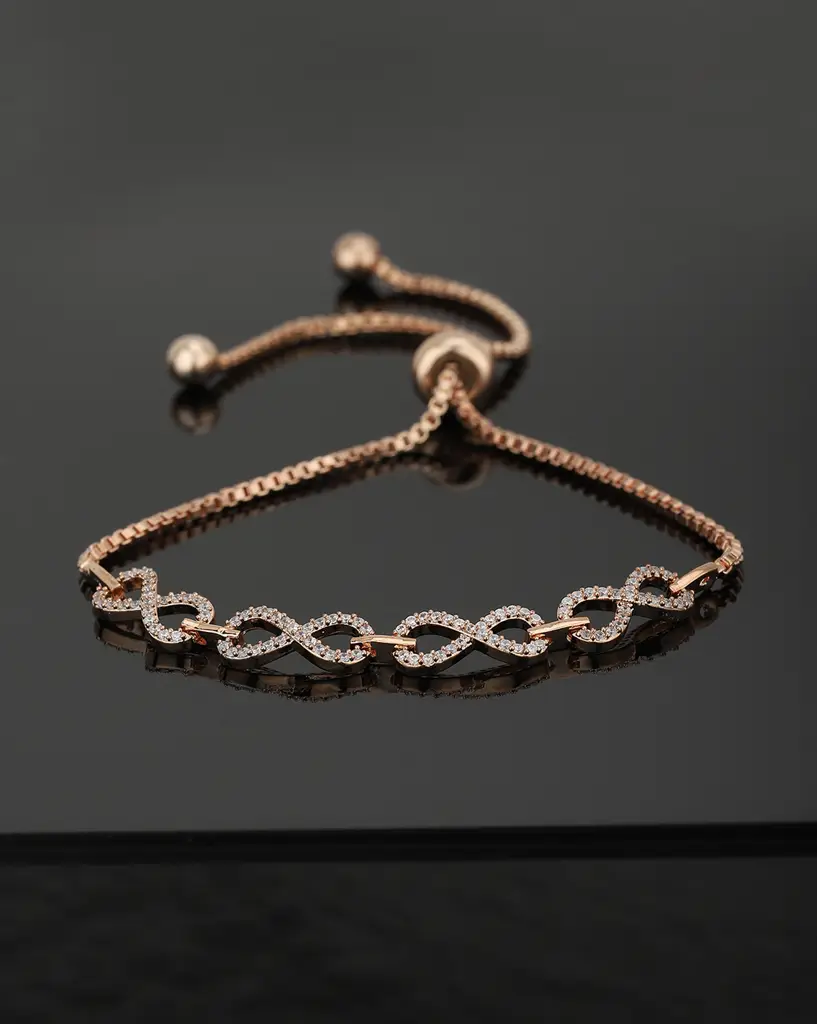Carlton London Rose Gold Plated With Cz Adjustable Bracelet