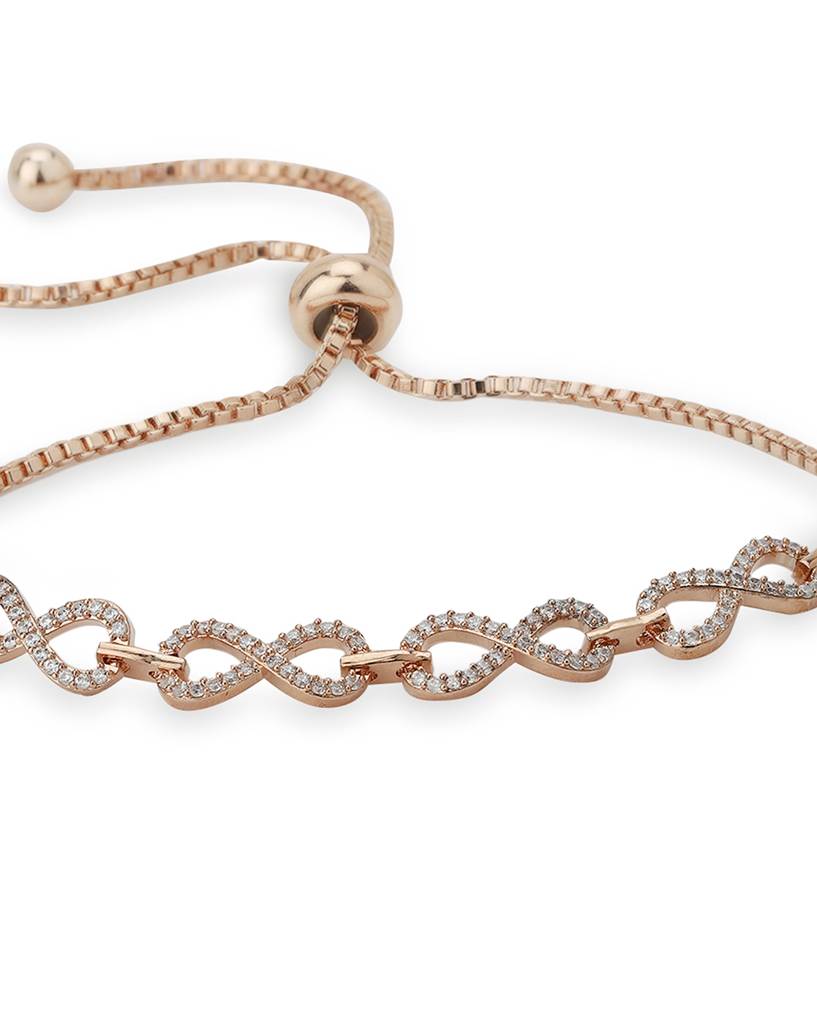 Carlton London Rose Gold Plated With Cz Adjustable Bracelet : FJB3123