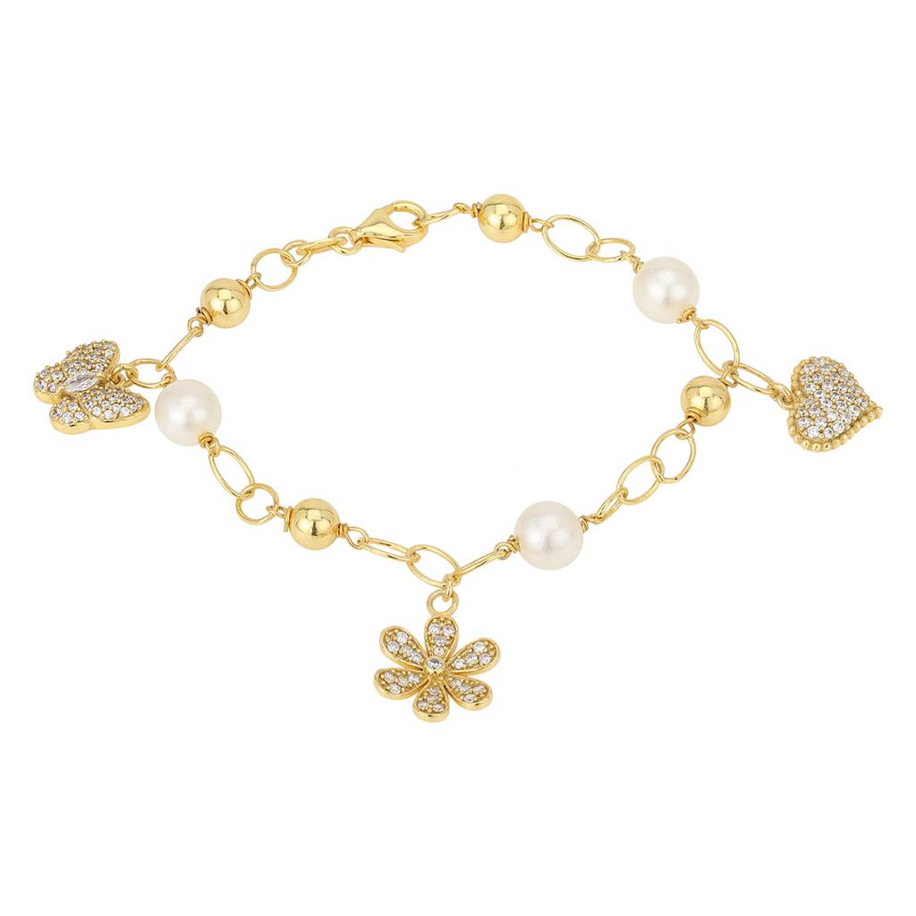 Carlton London Women Gold-Toned & White Brass Cubic Zirconia Charm Bracelet : FJB3279