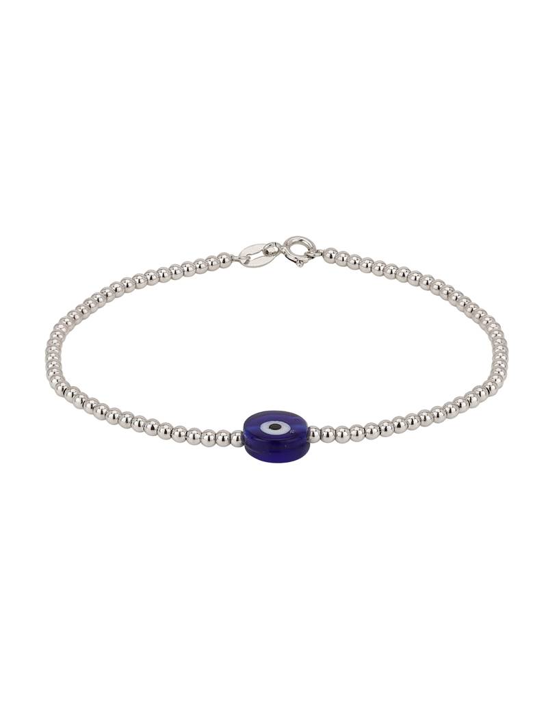 Women Silver-Toned & Blue Rhodium-Plated Evil Eye Beaded Bracelet : FJB3284