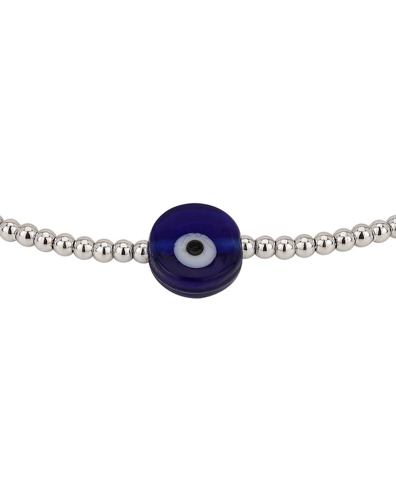Women Silver-Toned & Blue Rhodium-Plated Evil Eye Beaded Bracelet : FJB3284