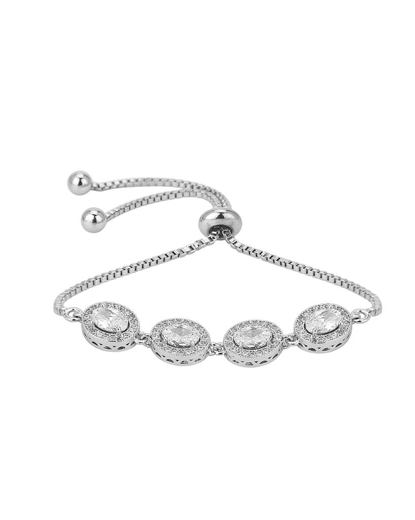 Carlton London Women Rhodium-Plated Silver-Toned Cubic Zirconia Handcrafted Link Bracelet : FJB3327