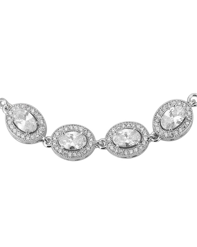 Carlton London Women Rhodium-Plated Silver-Toned Cubic Zirconia Handcrafted Link Bracelet : FJB3327