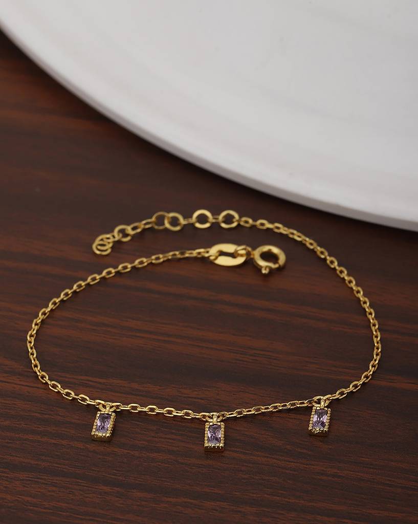 Women Purple Gold-Plated Cubic Zirconia Charm Bracelet : FJB3590