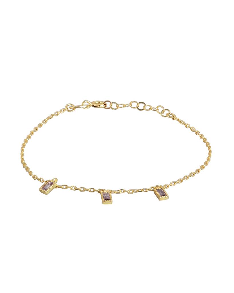 Women Purple Gold-Plated Cubic Zirconia Charm Bracelet : FJB3590