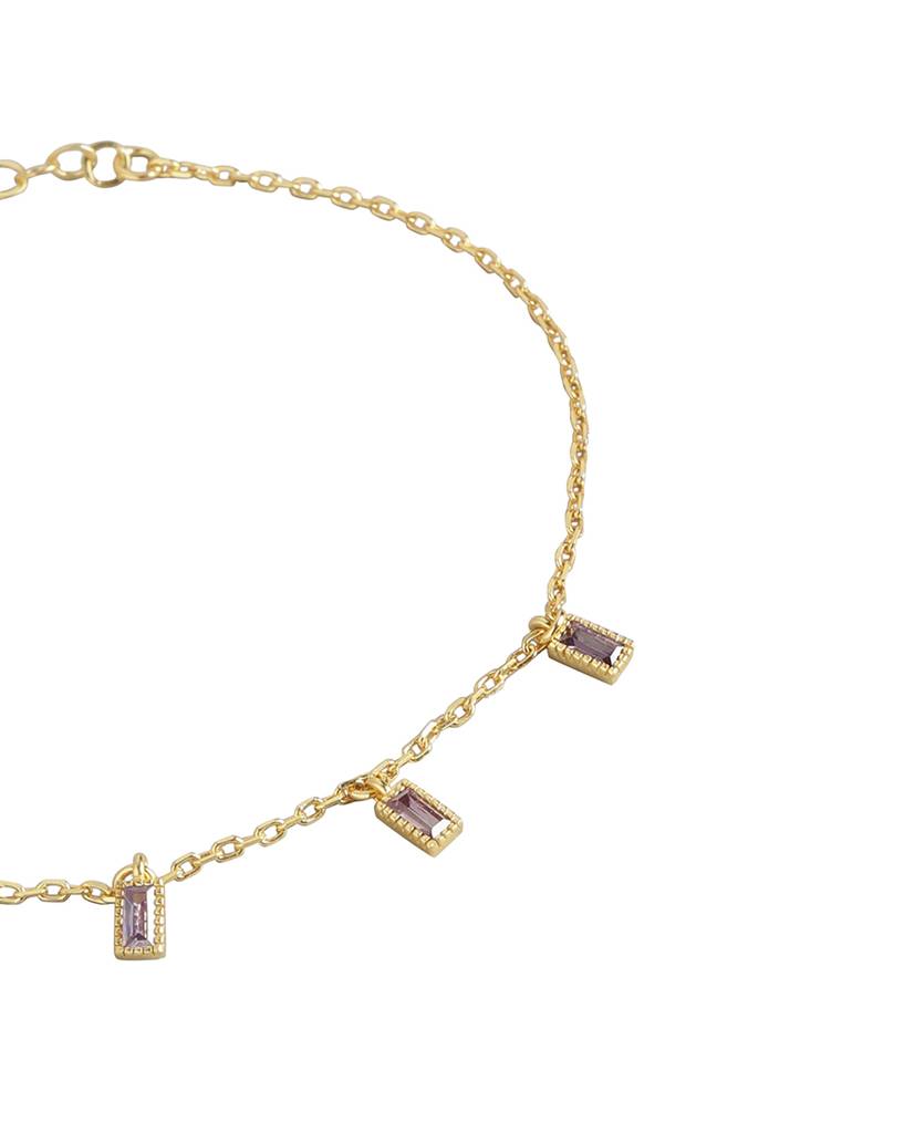Women Purple Gold-Plated Cubic Zirconia Charm Bracelet : FJB3590