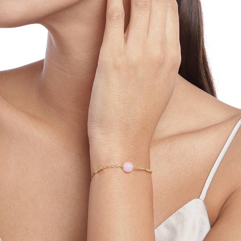 Carlton London Gold-Plated Pink Opal Studded Handcrafted Bracelet : FJB3664