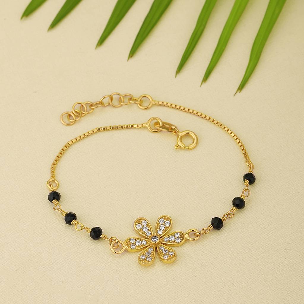 Carlton London Gold-Plated Black Cubic Zirconia Studded Handcrafted Bracelet : FJB3686