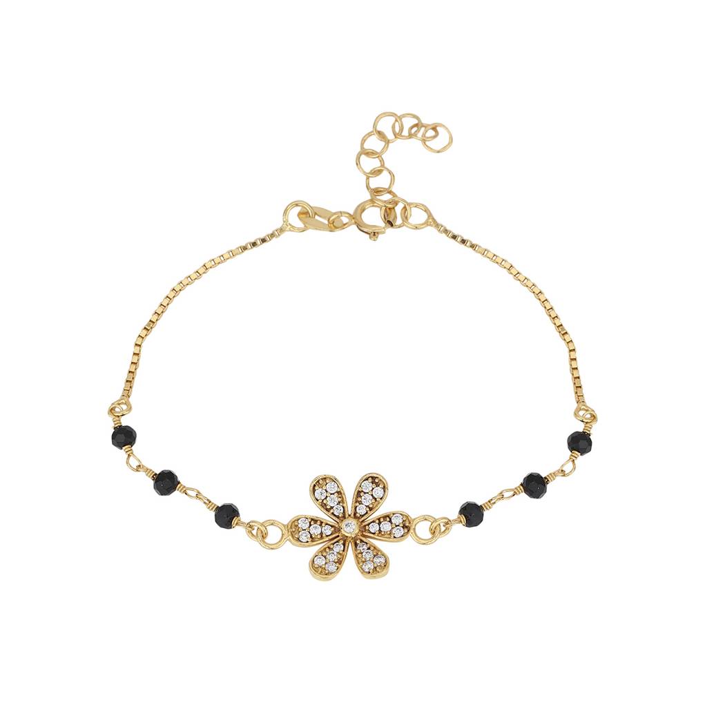 Carlton London Gold-Plated Black Cubic Zirconia Studded Handcrafted Bracelet : FJB3686