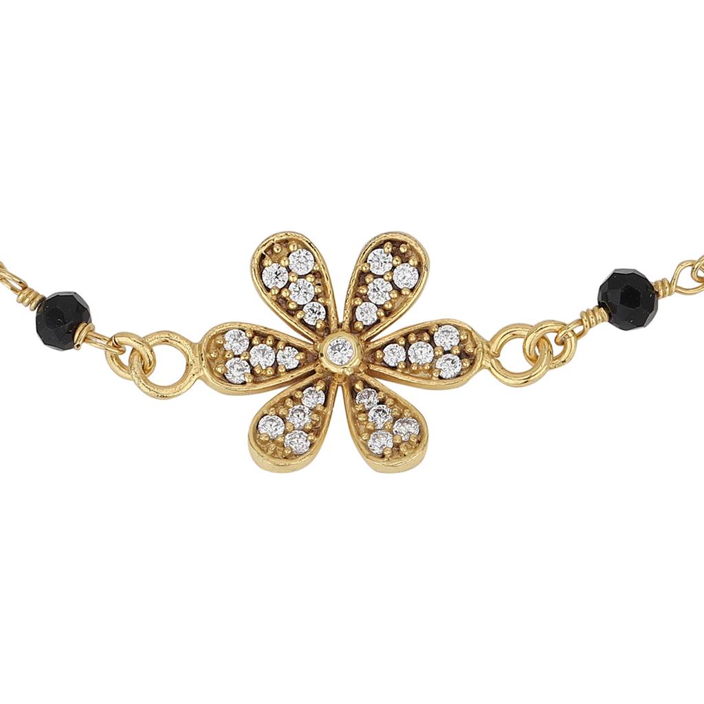 Carlton London Gold-Plated Black Cubic Zirconia Studded Handcrafted Bracelet : FJB3686