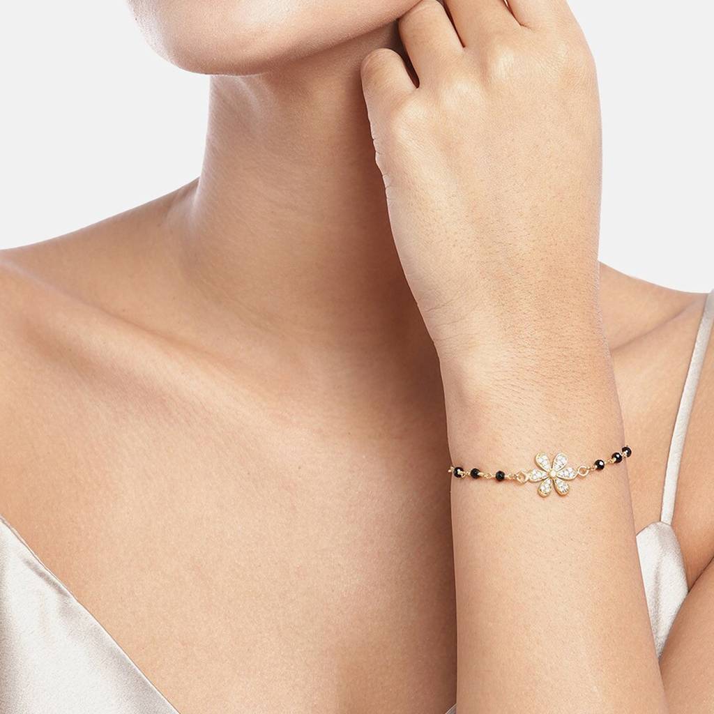 Carlton London Gold-Plated Black Cubic Zirconia Studded Handcrafted Bracelet : FJB3686
