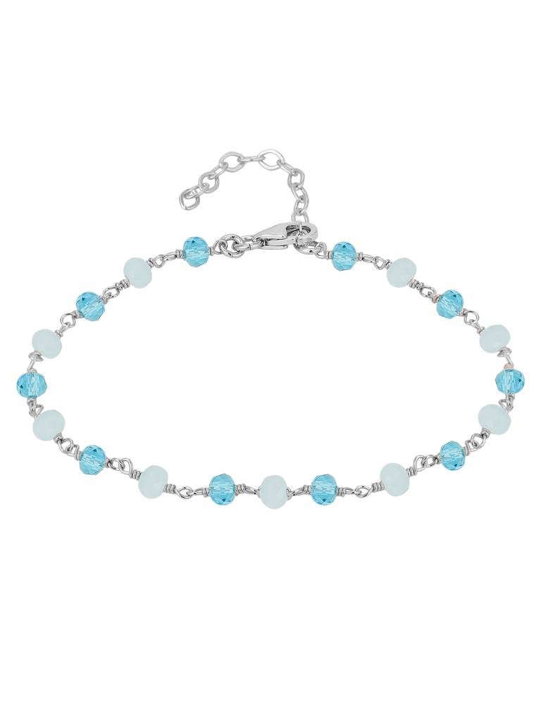 Carlton London Women Silver-Toned & Turquoise Rhodium-Plated Charm Blue Beaded Bracelet : FJB3803