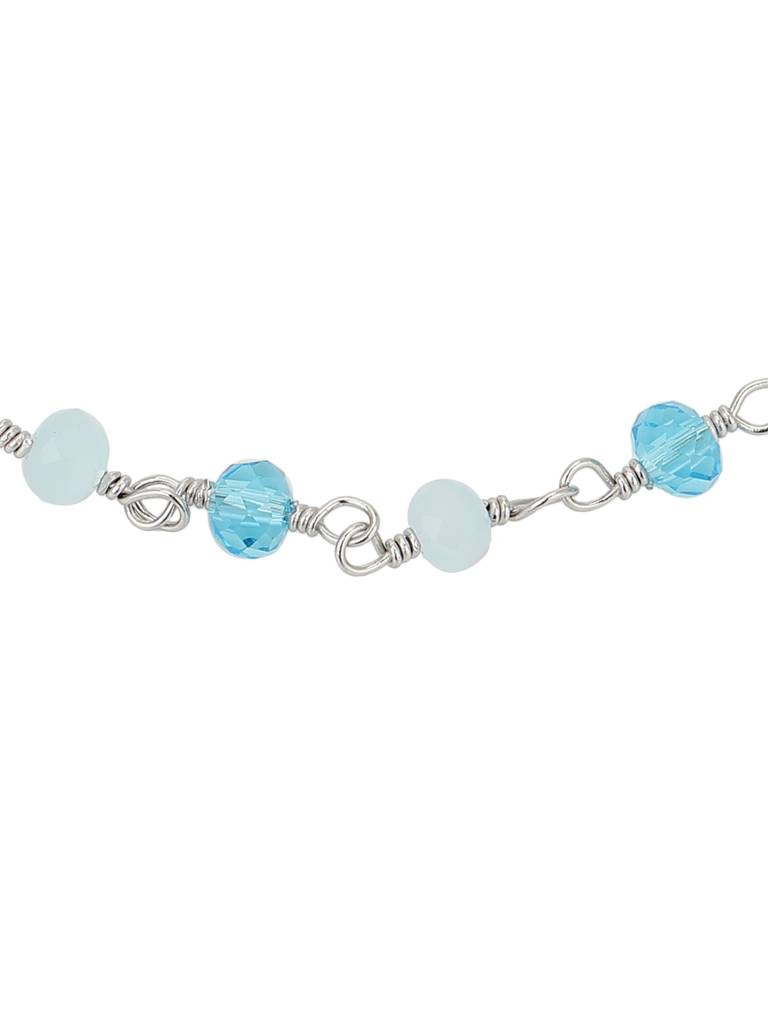 Carlton London Women Silver-Toned & Turquoise Rhodium-Plated Charm Blue Beaded Bracelet : FJB3803