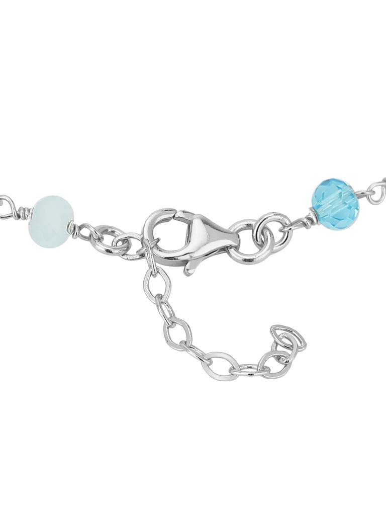 Carlton London Women Silver-Toned & Turquoise Rhodium-Plated Charm Blue Beaded Bracelet : FJB3803