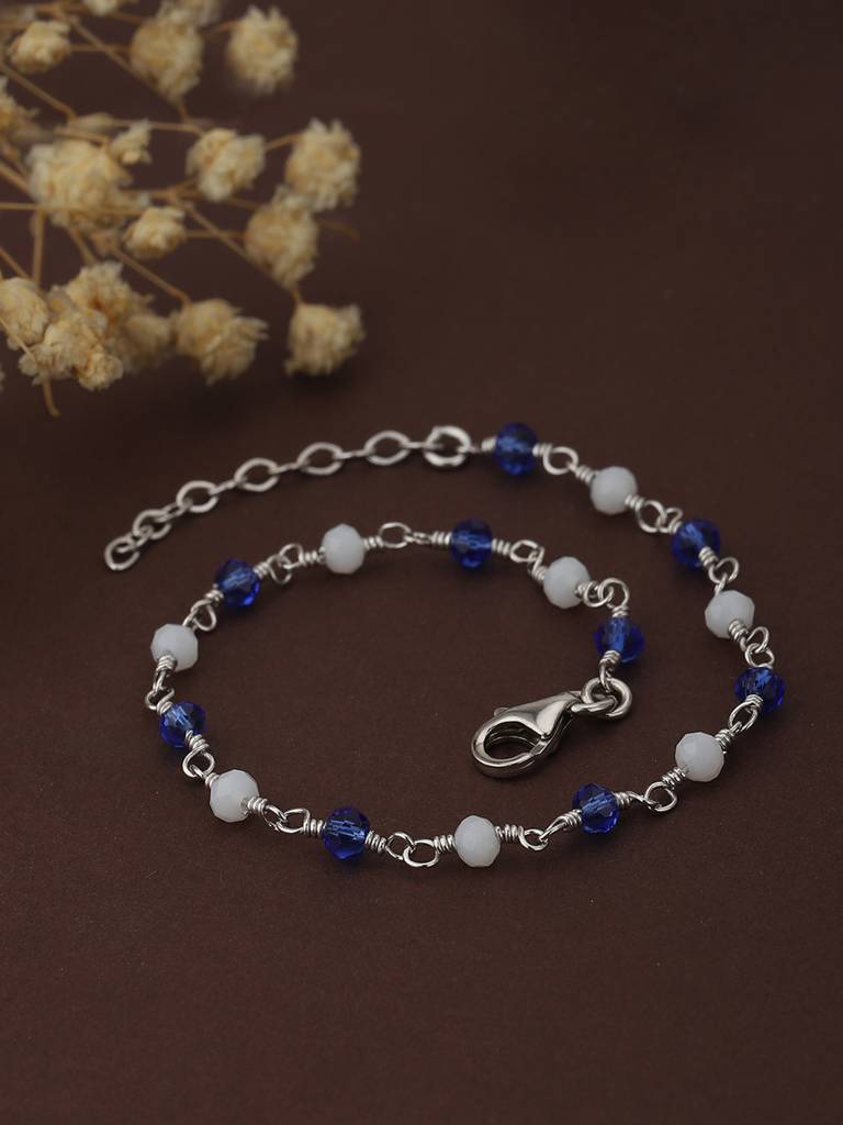 Carlton London Women Silver-Toned & Blue Brass Rhodium-Plated Charm Bracelet : FJB3808