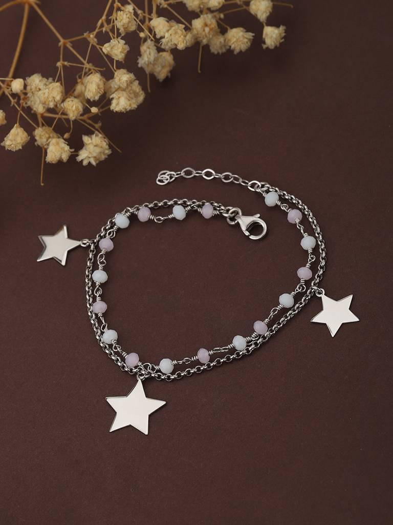 Carlton London Women Silver-Toned & White Brass Rhodium-Plated Charm Bracelet : FJB3811